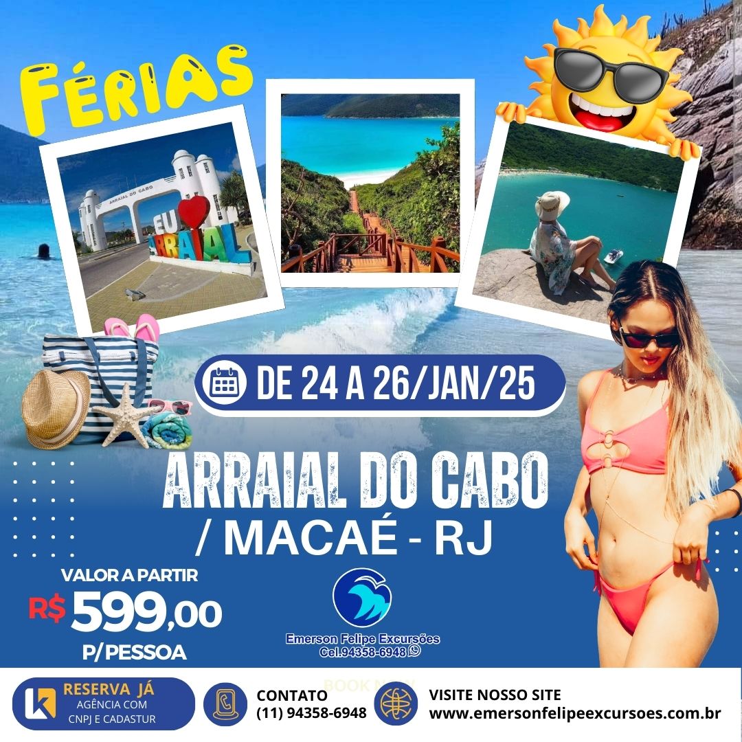 ARRAIAL DO CABO + MACAÉ DE 24 A 26/JAN/2025 FERIADO DE SP